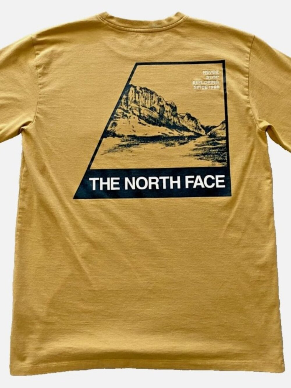 The North Face Mustard Yellow Short Sleeve Tee with Black Mountain Graphic